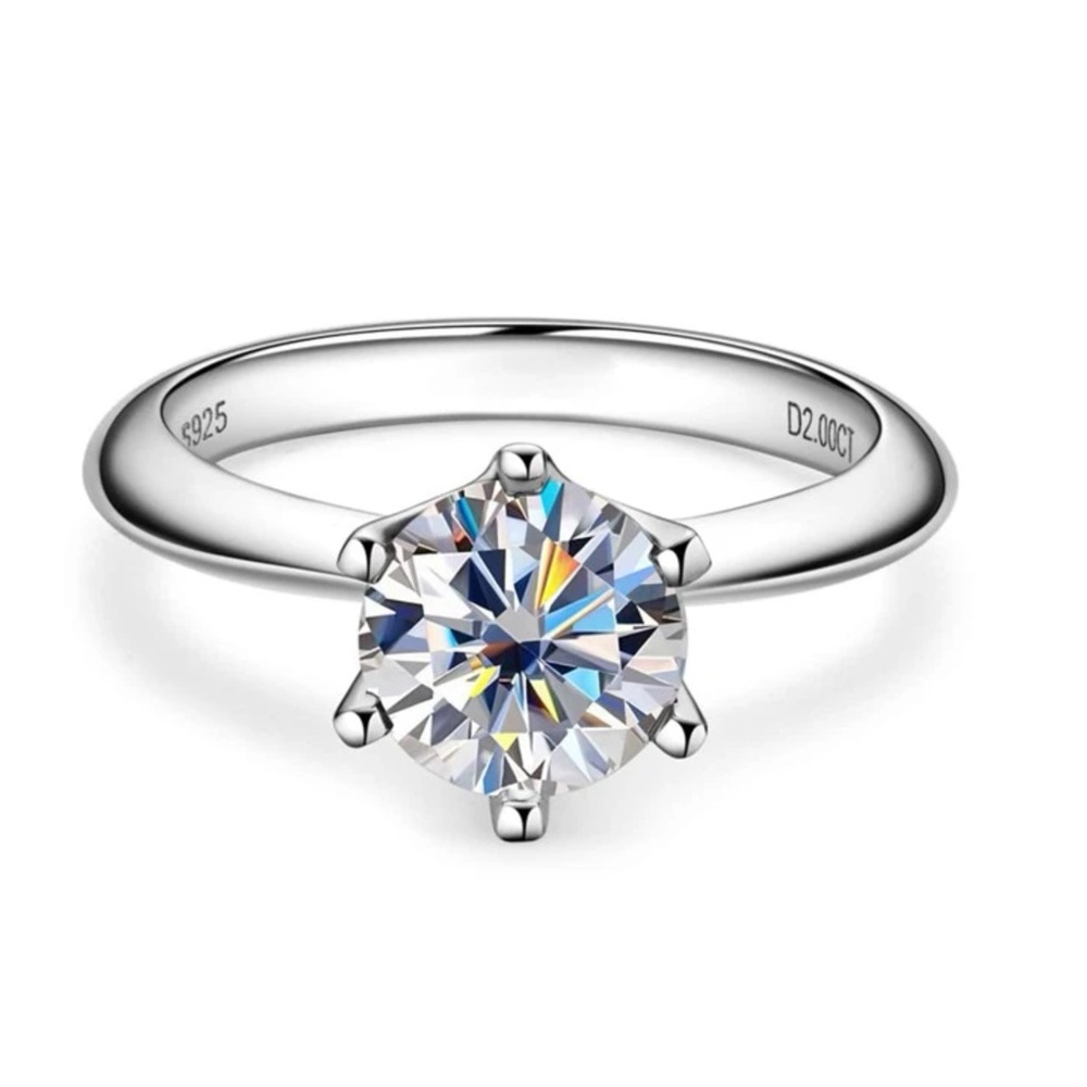 2ct Lab Diamond Ring. Moissanite D Color VVS1 Solitaire.925 SS. Sz 5